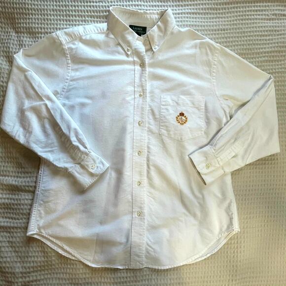 Ralph Lauren Tops - Ralph Lauren Crest Women’s Classic White Cotton Button Up Long Sleeve Top Sz 14